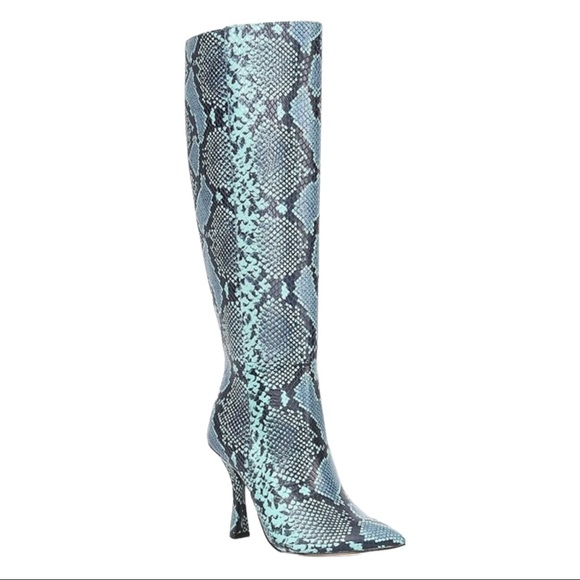 Gianni Bini Shoes - Gianni Bini Lennoxe Teal Snake Print Leather Tall Boots